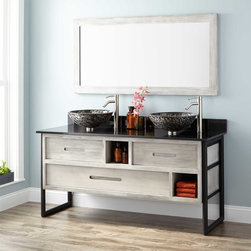 60" DECLAN TEAK VESSEL SINK DOUBLE VANITY - LIGHT GRAY - Bathroom Vanities And Sink Consoles