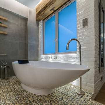 Eclectic Bathroom with Antique Tiles, Hong Kong