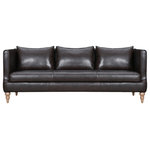 Armen Living - Vincenza 85" Dark Brown Leather Sofa, Dark Brown - Invite luxury into your home with the Vincenza 85" Leather Upholstered Sofa from Armen Living - where classic elegance meets modern comfort. This sofa is meticulously designed to be the centerpiece of your living space, offering a perfect blend of timeless style and modern comfort. This couch boasts sumptuous leather upholstery that epitomizes chic durability. Available in both soothing Dove Gray and rich Dark Brown leather options, this upholstery adds a touch of sophistication that can effortlessly complement any interior decor. Crafted with precision, the Vincenza features a sleek square frame and elegant turned wood legs. These design elements not only enhance the visual appeal but also provide sturdy support. The squared edges and turned legs create an aesthetic that seamlessly marries traditional and modern design. With an accommodating 85-inch width, our grey or brown sofa comfortably seats up to three individuals. Whether you're hosting a movie night, entertaining guests, or simply unwinding after a long day, this sofa offers an ample seating area for everyone to relax in style. The plush cushions and soft leather upholstery ensure that you and your guests enjoy the ultimate in comfort. The Vincenza features durable seat construction, the sinuous springs are strategically placed to offer consistent and comfortable seating. Say goodbye to uncomfortable sags or uneven cushioning. The Vincenza sofa is available in dove gray or dark brown leather upholstery.