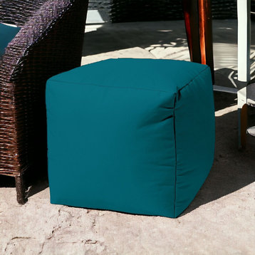 17" Cool Dark Teal Solid Color Indoor Outdoor Pouf Cover