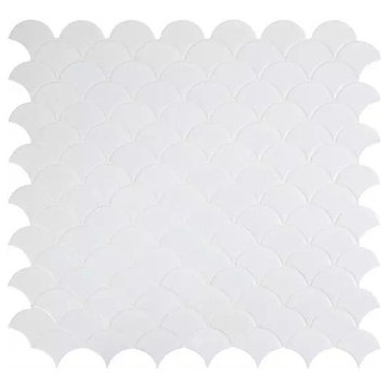 Retro Scallop Bianco Porcelain Mosaic, 15 Sheets