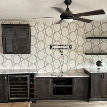 Custom Kitchen Shaker Base Cabinets, Quartz Counters, Floating Shelves