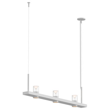 Intervals Linear LED Pendant, White Black, 4', Clear With Cone Uplight Trim