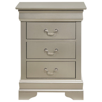 Louis Philippe 3-Drawer Nightstand (29 in. H x 21 in. W x 16 in. D), Silver Champagne