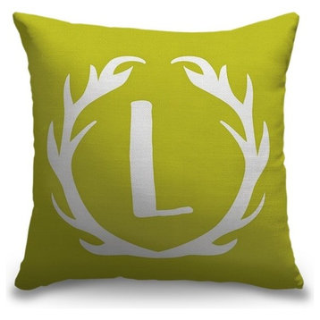 "Letter L - Grunge Antlers" Outdoor Pillow 18"x18"