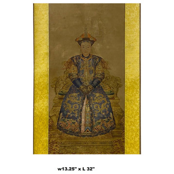 Chinese Qing Emperor Queen Portrait Scroll Painting Wall Art Hws1973
