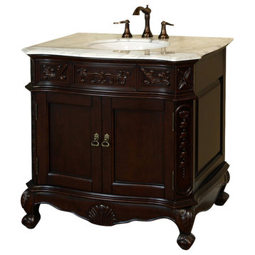 Ashby White Single Vanity, Walnut With Marble Vanity Top, White