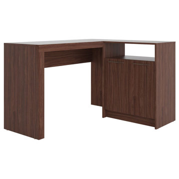 Manhattan Comfort Kalmar L-Shaped Office Desk, Inclusive Cabinet, Dark Brown