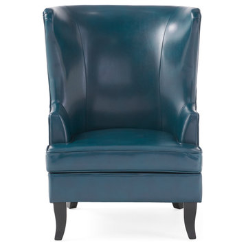 GDF Studio Jameson Tall Wingback Leather Club Chair, Teal Blue