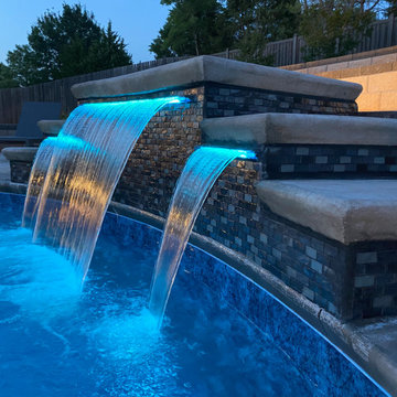 Custom Lagoon shaped polymer vinyl liner pool with Multi-level Waterfall