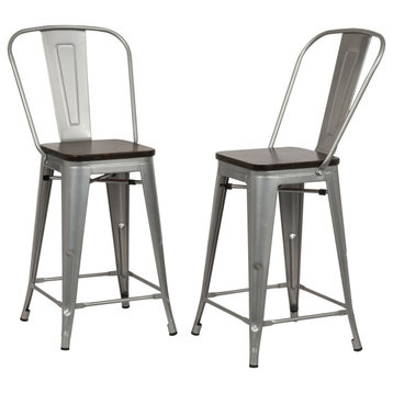 Ash 24" Wood Seat Counter Stool Set of 2, Silver and Elm