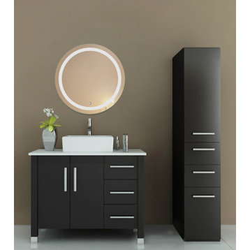 Round LED Lighted Bathroom Mirror Wall Mount With Defogger and Dimmer, 24"