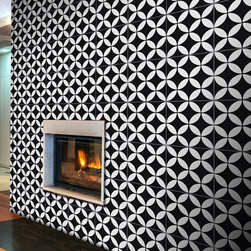 Moroccan Mosaic and Tile House - 8"x8" Amlo Handmade Cement Tile, Black/White, Set of 12 - Wall And Floor Tile
