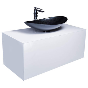 Dora Lacquered Vanity, White, 40", Single Sink, Wall-mounted