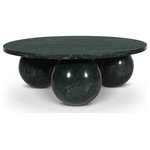 Meridian Furniture - Spherical Coffee Table, Green, Genuine Marble - Heads can't help but turn when you add this lovely Spherical green coffee table to your space. Three round ball-shaped bases crafted from genuine marble provide a striking foundation that exudes elegance and affluence, complemented by an art deco design that exudes timeless sophistication. This unique coffee table blends luxurious materials with exquisite craftsmanship, promising to be a focal point of any room, where style meets substance in perfect harmony.