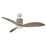 Bailey Street Home - 3-Blade Ceiling Fan Weathered Wood Blades and Rope Accents LED Light Kit 60 - 3-Blade Ceiling Fan with Weathered Wood Blades and Rope Accents with LED Light Kit 60 inches W x 17.5 inches H-Matte White Finish .  Modern meets maritime in the sleek The Budding. Designed with a nautical flair in mind The Budding is available in Matte White with Weathered Wood blades and Metallic Matte Bronze with Walnut blades and features composite blades. The Budding is so versatile; it can be used for both indoor and outdoor spaces.