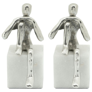 Metal/marble S/2 Sitting Leg Up Bookends, Silver