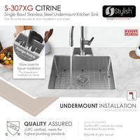 STYLISH 23" x 18" Stainless Steel 16 Gauge Single Basin Undermount Kitchen Sink