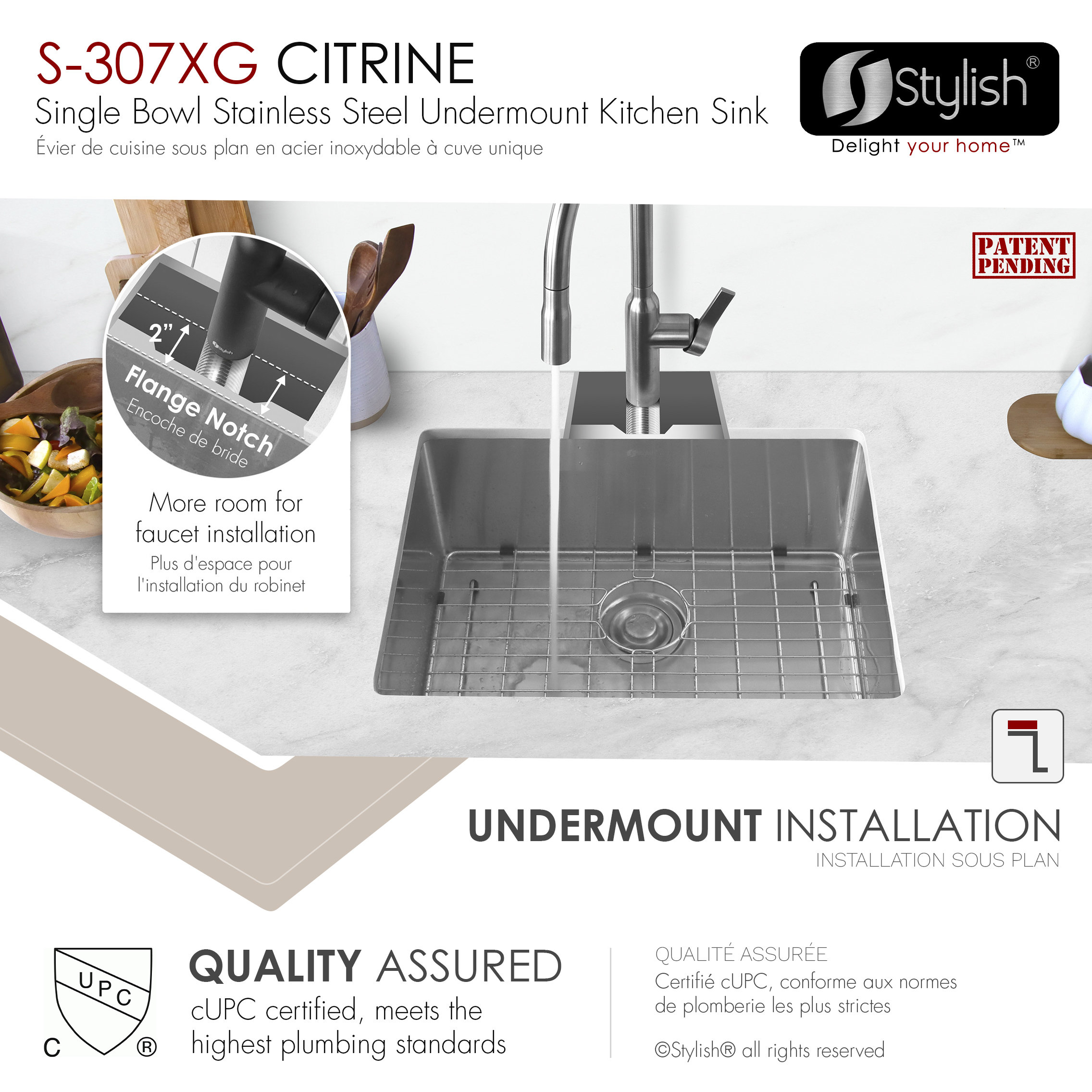 STYLISH 23" x 18" Stainless Steel 16 Gauge Single Basin Undermount Kitchen Sink