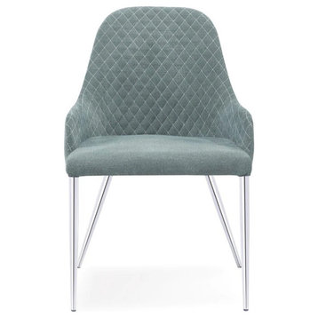 Sandro Dining Chair, Light Gray Color Soft Fabric Seat, Chrome Legs