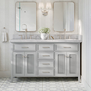 Ariel Kensington 61" Oval Sinks Bath Vanity, Grey, 1.5" Carrara Marble