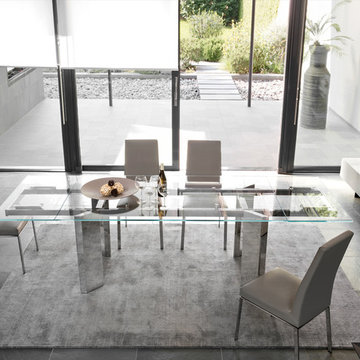 Bess Upholstered Chairs - Chromed Metal + Leather Taupe Seats