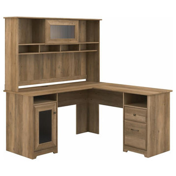 Atlin Designs 60" Traditional Engineered Wood Computer Desk with Hutch in Brown