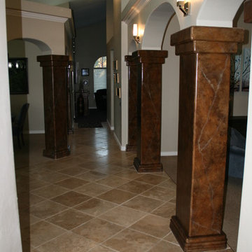 faux marble/ fireplace and columns