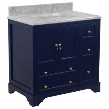 Madison 36" Bathroom Vanity, Royal Blue, Carrara Marble