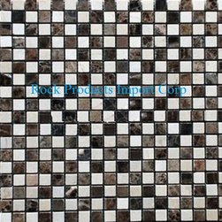 CHC-38 EMPERADOR DARK W CREMA MARFIL DOTS 5_8X5_8 - Mosaic Tile