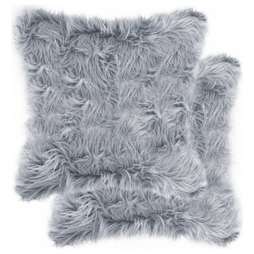 18" X 18" X 5" Grey Faux Fur  Pillow 2 Pack