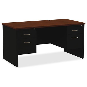 Lorell Walnut Laminate Commercial Steel Desk Series, 60"x30", Top, Black