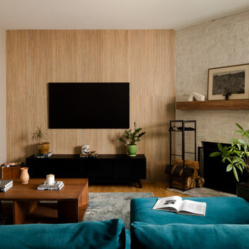 Mid-Century Modern Living Room with Fireplace