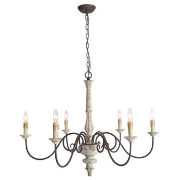 LNC 6-Light Distressed Wood French Country and Farmhouse Candle Chandelier