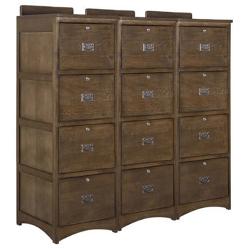Crafters and Weavers Mission Solid Oak 4 Drawer File Cabinet - Walnut, Three