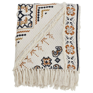 Printed Cotton Fringed Throw Blanket