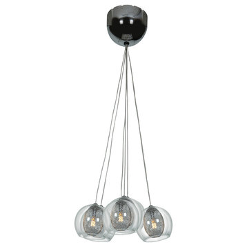 Aeria, Metal Foil With Clear Glass Pendant Clu, Halogen, Chrome With Clear