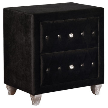 2 Drawers Nightstand With Nail Head Trims, Black