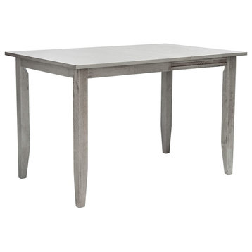 Contemporary Dining Table, Dark Grey Rectangular Top With Drop End Leaf