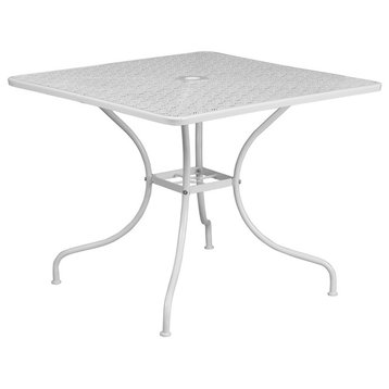 35.5" Square White Indoor-Outdoor Steel Patio Table