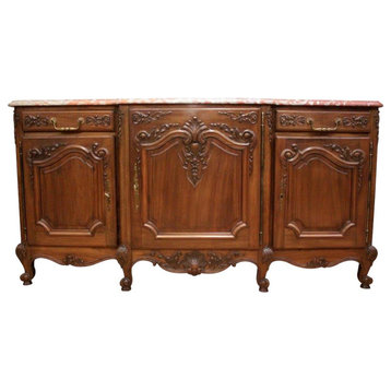 Consigned Sideboard Louis XV French Rococo 1920 Carved Walnut Shell  Red Pink