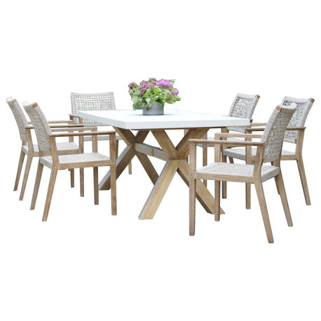 7-Piece Ivory Composite and Eucalyptus Wash Dining Set