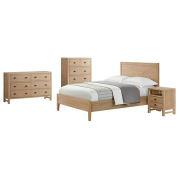 Arden 4-Piece Wood Bedroom Set With Queen Bed, Nightstand, Chest, Dresser