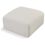 Meridian Furniture - Arc Upholstered Modular Component, Cream, 1-Piece: Ottoman, Vegan Leather - Unleash modern opulence with the Arc Vegan Leather Ottoman. Crafted for the modern connoisseur, this ottoman injects an air of refined luxury into any space. Its sleek silhouette, upholstered in supple cream vegan leather, exudes timeless sophistication while the deep channel tufting adds textural intrigue, further elevating the chair's visual appeal. The modular design makes it a versatile chameleon, effortlessly adapting to your evolving needs and preferences. Whether you envision it gracing a chic living room corner, basking in the glow of a bedroom window, or adding a touch of drama to a home office, the Arc seamlessly complements your unique interior aesthetic.