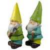 Set of 2 Green and Yellow Gnome Outdoor Garden Statues, 12"