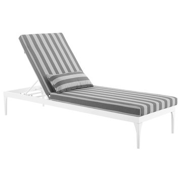 Perspective Cushion Outdoor Patio Chaise Lounge Chair, White Striped Gray