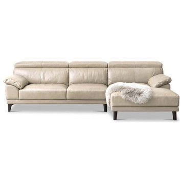 leather Sofa Italian Style, First layer yellow cowhide, Leather-Off-White 3-Person Corner Left Chaise 109x67x31.5/37"