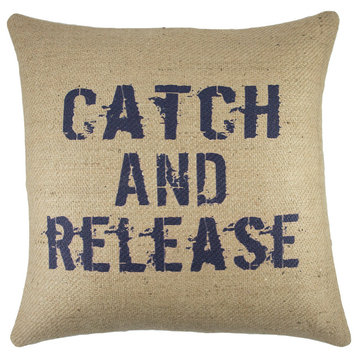 "Catch and Release" Burlap Pillow, Navy