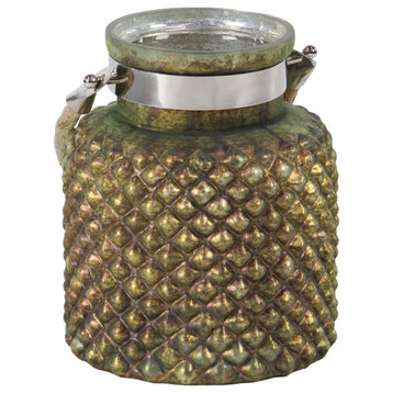 Coastal Glass and Stainless Steel Jar Candle Lantern With Jute Rope Handle