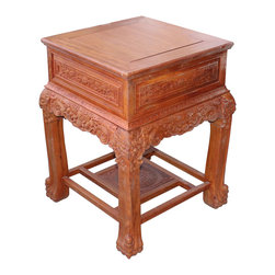 Chinese Oriental Huali Rosewood Foo Dogs Motif Tea Table Stand - Side Tables And End Tables